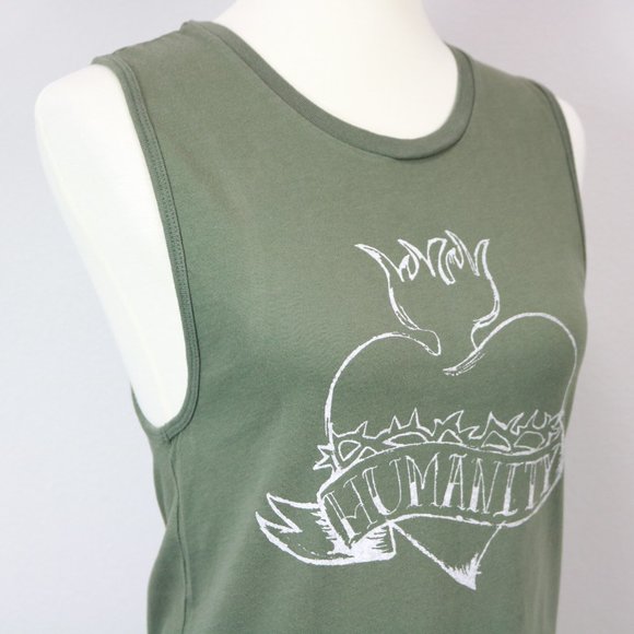 Bella Canvas Olive Green Humanity Heart Thorns Graphic Tank Top Women’s Size M - Picture 11 of 16
